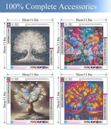 Meothan Diamond Art Kits for Adults, 4 Pack Diamond Painting Kits for Adults, 5D Round Full Drill Paint with Diamond Dots Art Crafts Painting Kit for Home Wall Decor Gift 12x12in (Tree of Life) Meothan