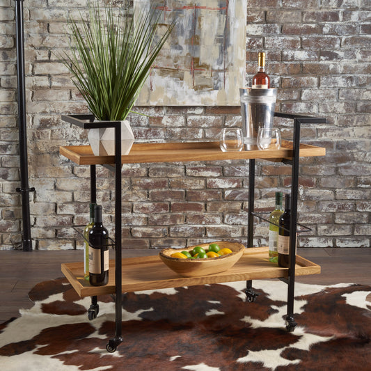 Christopher Knight Home Gerard Industrial Wooden Bar Cart, Natural Finish / Black