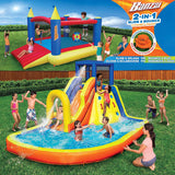 BANZAI Inflatable 13' Water Slide Park Plus 12' Bounce House 2 for 1 Value Pack w Free Air Blower- Inflates in Under 2min- Heavy Duty Kids Adventure Park Pool with Sprinkler 12’x9 XL Bouncy Castle BANZAI