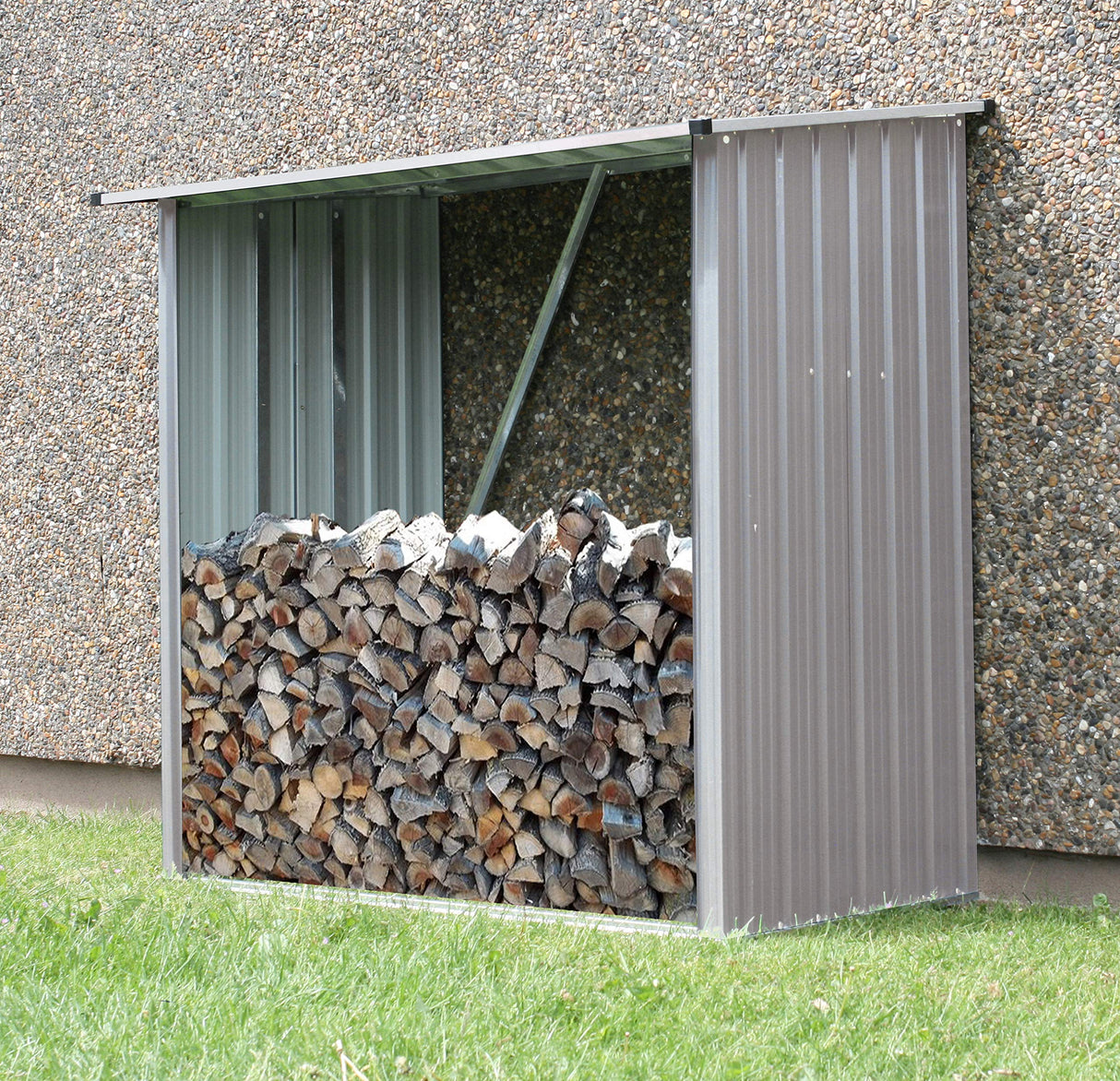 Hanover Indoor or Outdoor Firewood Rack, Open Wood Shed, Wood Storage Sheds, Galvanized Steel Outdoor Storage Box, 5.3-Ft. x 3.75-Ft. x 5-Ft., Stainless Steel Backyard Shed Hanover