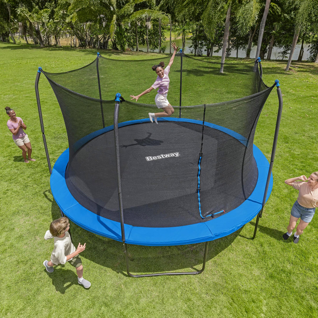 Bestway Xtreme Air 15 FT Outdoor Trampoline for Kids and Adults, No-Gap Security Enclosure Net, Foam-Padded Poles, Fast & Easy Assembly, ASTM Approved Bestway