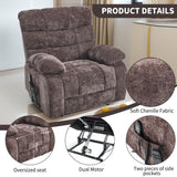 EZZUP Lay Flat Recliner with Vibration Massage and Lumbar Heating, 26" Wide Recliner with Infinite Position and 2 Remote Controls, Soft Chenille Lift Chair for Living Room, Chocolate EZZUP