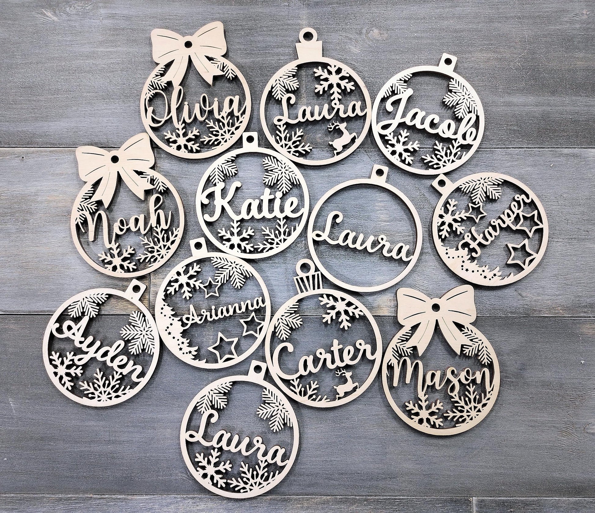 Wooden Personalized Christmas Ornaments with Name Family Christmas Ornaments for Kids Christmas Ball Ornaments Christmas Tree Ornaments Christmas Balls Custom Christmas Ornament with Name - WoodArtSupply