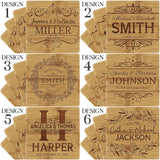 Set of 4 - Personalized Coasters w/Holder - 6 Designs - Custom Laser Engraved Bamboo Coasters - Wedding Gifts for The Couples, Anniversary, Engagement USA Custom Gifts