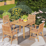 PHI VILLA Outdoor Acacia Wood Dining Chairs Set of 4, Armchairs with Strong Wicker Back & Seat, Farmhouse Style Teak Patio Deck Yard Balcony Garden Furniture PHI VILLA