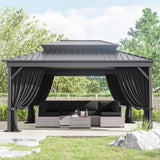 12'x14' Gazebo Curtains Outdoor Waterproof with Hanging Rings, 4-Panel Double Zipper Sidewalls Universal Replacement Privacy Curtain, Outdoor Gazebo Curtains for Patio, Backyard(Curtains Only) Snubbull