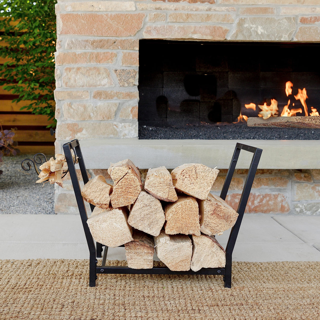 FireProof Pros Firewood Rack Outdoor and Indoor Firewood Storage with Kindling Wood Hooks. 25.6in Double Coated Fire Wood Rack. Waterproof Rustproof Stable Log Holder and Fireplace Decor Organizer FireProof Pros