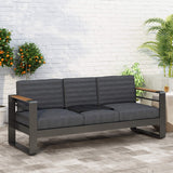 Christopher Knight Home Giovanna Outdoor 3 Seater Sofa, Dark Grey + Natural + Black Anodize Christopher Knight Home