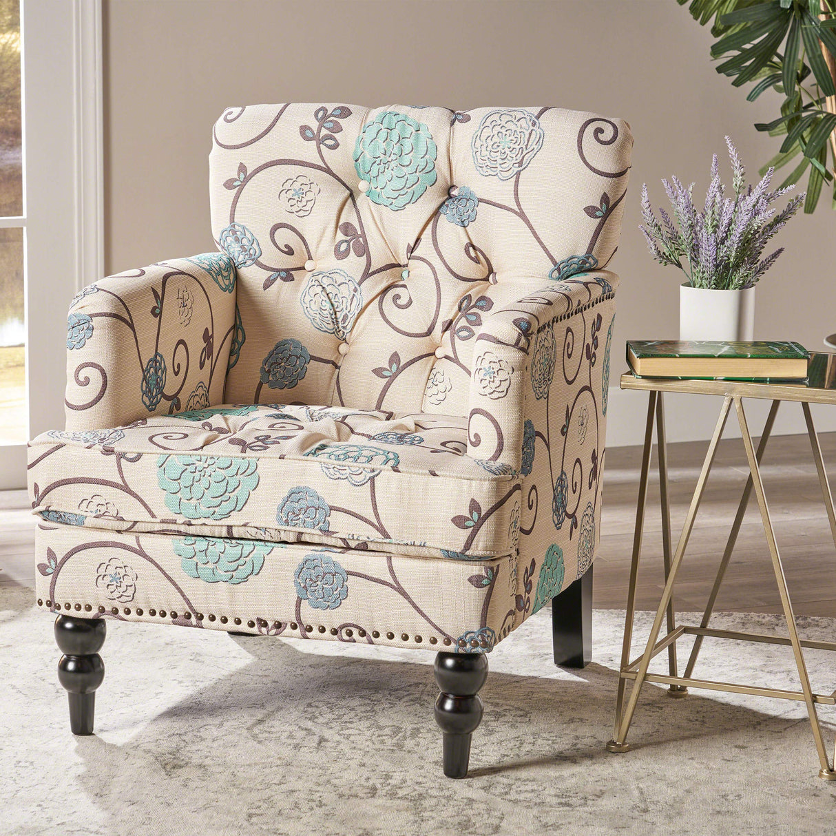 Christopher Knight Home Harrison Fabric Tufted Club Chair, White / Blue (29.5"D x 28"W x 33.5"H) Christopher Knight Home