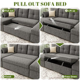 Huatean Home Oversized Sleeper Sofa Couch, 110 inch 2 in 1 Pullout Couch Bed with Double Storage Chaise, Sectional Sleeper Sofa Bed with Side Pocket for Living Room, Dark Grey Huatean Home
