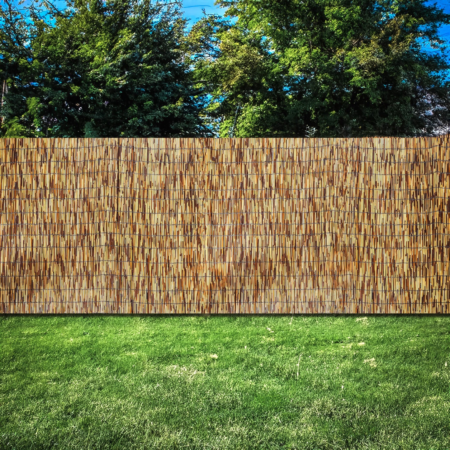 Trademark Innovations Bamboo Fence for Patio Privacy Balcony Privacy Patio Bamboo Privacy Screen Reed Fencing 16.4FT x 5FT (Brown)