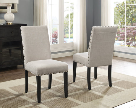 Roundhill Furniture Biony Tan Fabric Dining Chairs with Nailhead Trim, Set of 2, Brown, Tan Roundhill Furniture