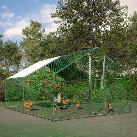 Metal Chicken Coop 13x10x6.56ft Large Walk-in Poultry Cage for 10/15 Chickens Chicken Run Hen Rabbit Duck House with Waterproof Cover for Outdoor Farm Use Hohuqeri