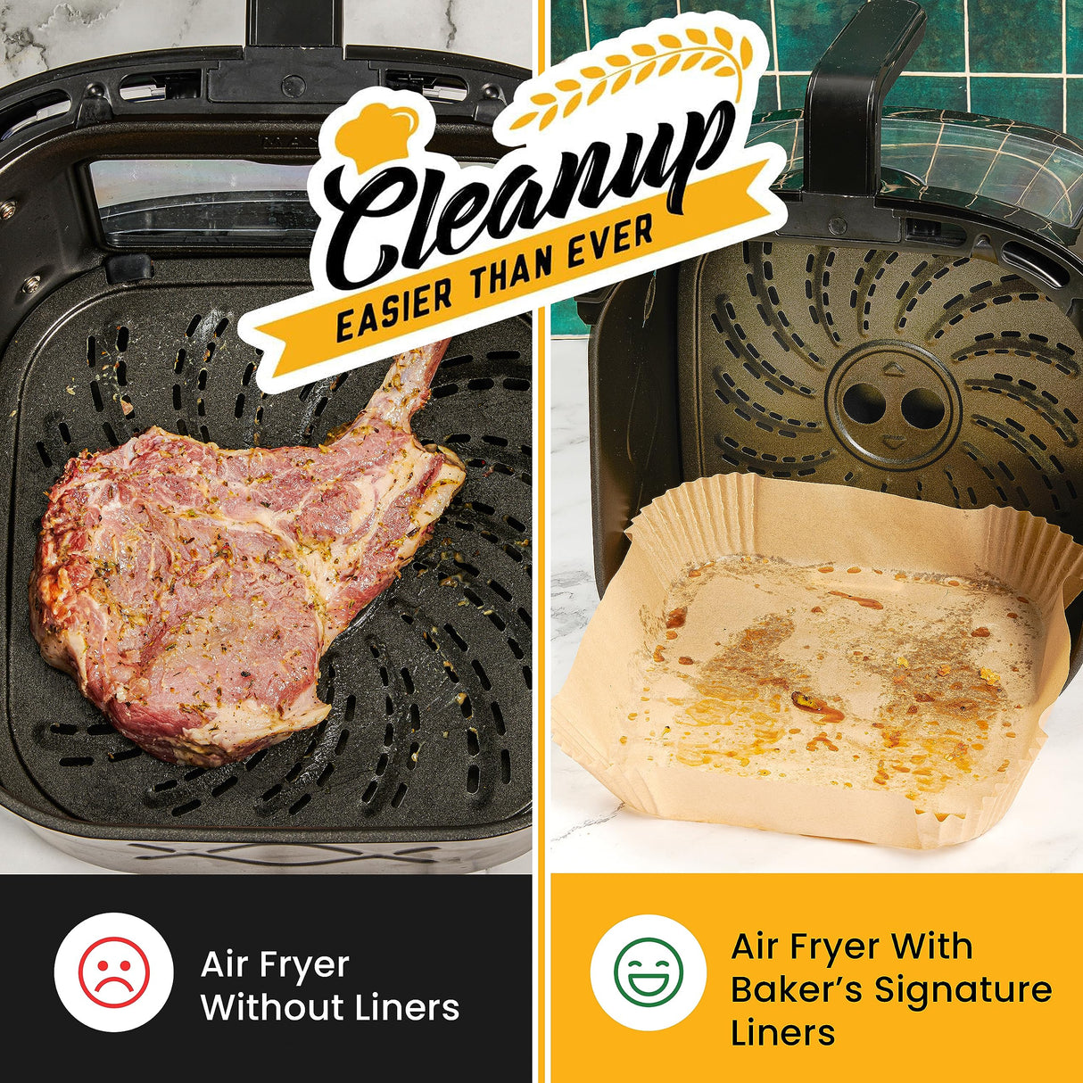 Air Fryer Paper Liners, 120Pcs Air Fryer Disposable Liners, Non-Stick and Oil Proof for Easy Cleanup, 8” Square for 5-8 qt Basket by Baker's Signature Baker's Signature