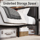 LIKIMIO Vintage Brown King Bed Frame with Storage Headboard and Charging Station LIKIMIO