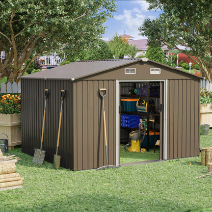 RTDTD 10FT x 8FT Outdoor Storage Shed, Waterproof, Lockable Door Metal Tool Shed with Sliding Door and Air Vents, Storage House for Gardening Tools, Metal Storage Shed for Garden, Backyard, L - WoodArtSupply