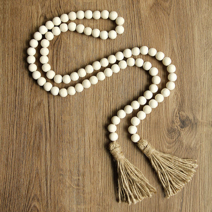 2Pcs Farmhouse Beads, 58in Wood Bead Garland with Tassels,Boho Beads Garland Tiered Tray Decor Rustic Country Decor(Nature)