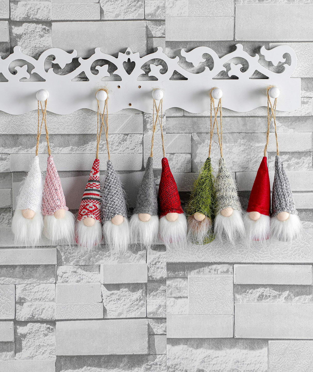 Christmas Tree Hanging Gnomes Ornaments Set of 10, Swedish Handmade Plush Gnomes Santa Elf Hanging Home Decorations Holiday Decor Funoasis