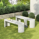 Christopher Knight Home Vex Set of 2 Concrete Outdoor Bench with Modern White Terrazzo Effect, Outdoor Dining Chairs, Oval Garden Bench with Pedestal Base, Extra Seating for Patio/Balcony, White Christopher Knight Home