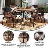 Flash Furniture Lila Modern Rattan Indoor/Outdoor Stackable Dining Chairs, Stacking Rattan Bistro Chairs for Patio or Restaurant, Set of 4, Brown Flash Furniture