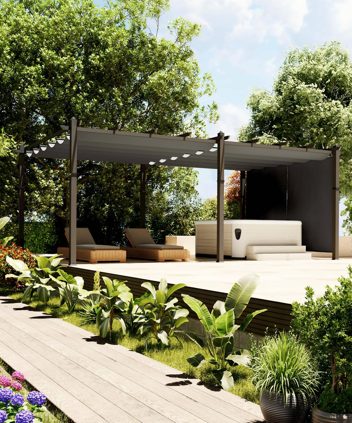 GarveeLife 12x20 Ft Aluminum Pergola, Outdoor Metal Pergola with Adjustable Canopy, Reinforced Frame Outdoor Shelter for Backyard, Garden and Deck - Gray GarveeLife