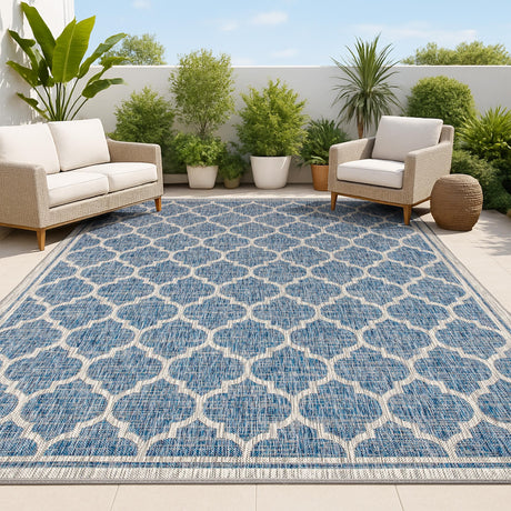 JONATHAN Y Moroccan Trellis Indoor Outdoor Area Rug 8X10 Navy/Gray, Trebol Textured Weave for Backyard, Patio, Porch, Easy-Cleaning, High Traffic, Pet-Friendly, Non-Shedding (SMB109D-8) JONATHAN Y