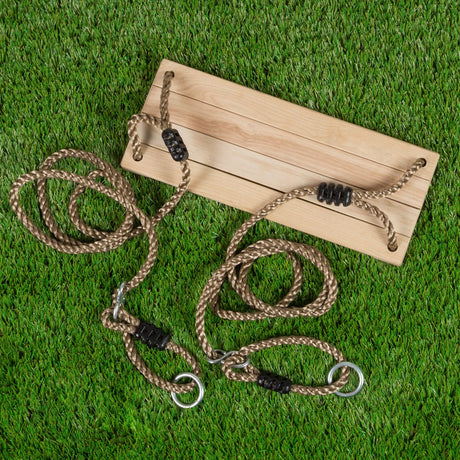 Hey! Play! Wooden Swing, Outdoor Flat Bench Seat with Adjustable Nylon Hanging Rope for Kids Playset Frame or Tree, Backyard Swinging Toy, Brown, 80-SA-062 Hey! Play!