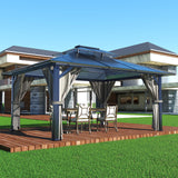 MUPATER Outdoor 10' x 13' Polycarbonate Hardtop Gazebo with Aluminum Frame, Double Roof Canopy, Netting and Curtainsfor Patios, Deck, Lawns, Gardens and Pools MUPATER