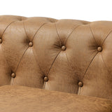 Asucoora Air Leather Tufted Sofa Couch for Living Room, Rolled Arm 3-Seater Sofa Couch with Nailhead Trim and 2 Neck Roll Pillows, Small Apartment Chesterfield Sofa Asucoora