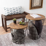 Lavish Home End Tables Set of 2 - Nesting Tables with Removable Wood Tops and Metal Basket Bases for Blanket Storage - Round Side Pieces for Living Room, Bedroom, or Home Office (Brown/Black) Lavish Home
