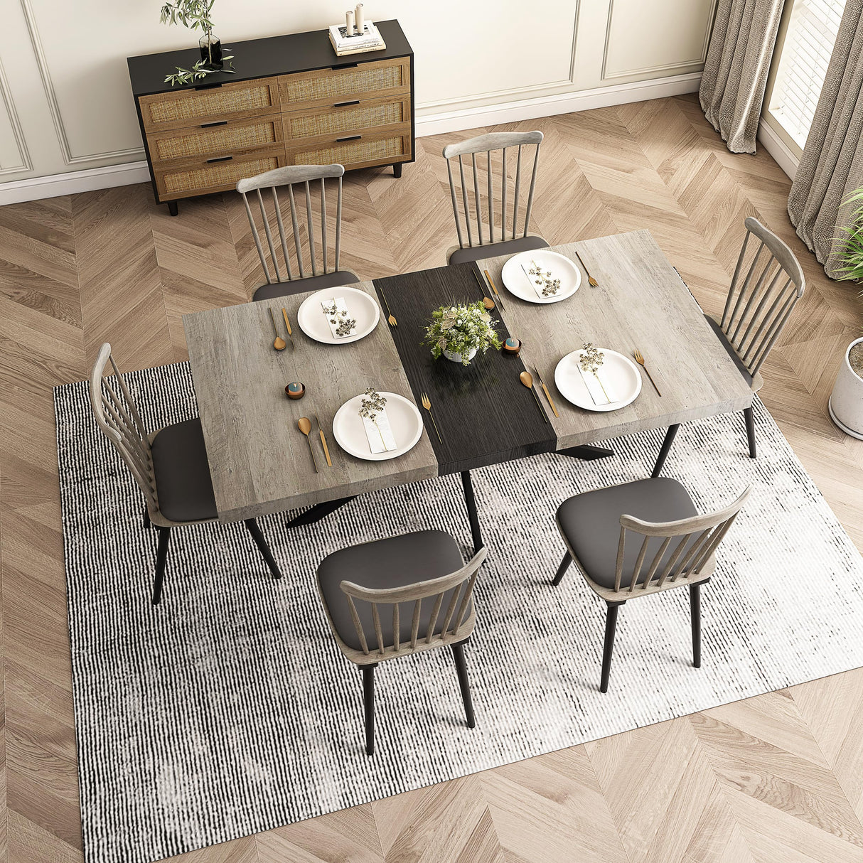 55" -70" Extendable Dining Room Table for 4 6 People,Modern Rustic Kitchen Expanding Table,Wooden Long Large Expandable Dining Room Transformer Table Conference Table for Kitchens,Grey Ufurpie