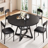 Round Dining Table Set for 4, Kitchen Table and Chairs for 4, Circle Table Round Pedestal Dining Room Dinner Dinette Table Set,5 Piece Space Saving Wood Kitchen & Dining Room Tables (Black, 47In) Jocoevol