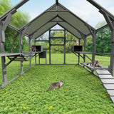 ZMAD Large Catio Outdoor Cat Enclosure for Multiple Kittens, Wooden Cat House with 7 Platforms, 2 Resting Boxes, 1 Bridge and 1 Ramp, Walk in Kitty Cage Kennel with Sunshine Board Roof, Gray ZMAD