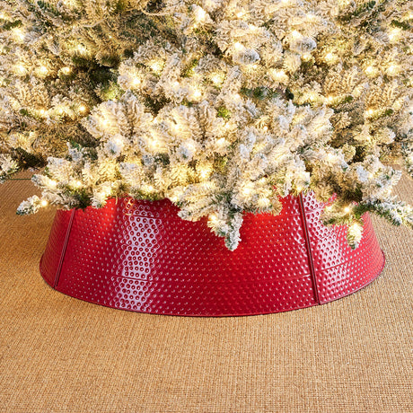 Glitzhome 40.5" D Christmas Red Hammered Metal Tree Collar, Decorative Tree Stand Cover Tree Ring for Christmas Decor Glitzhome