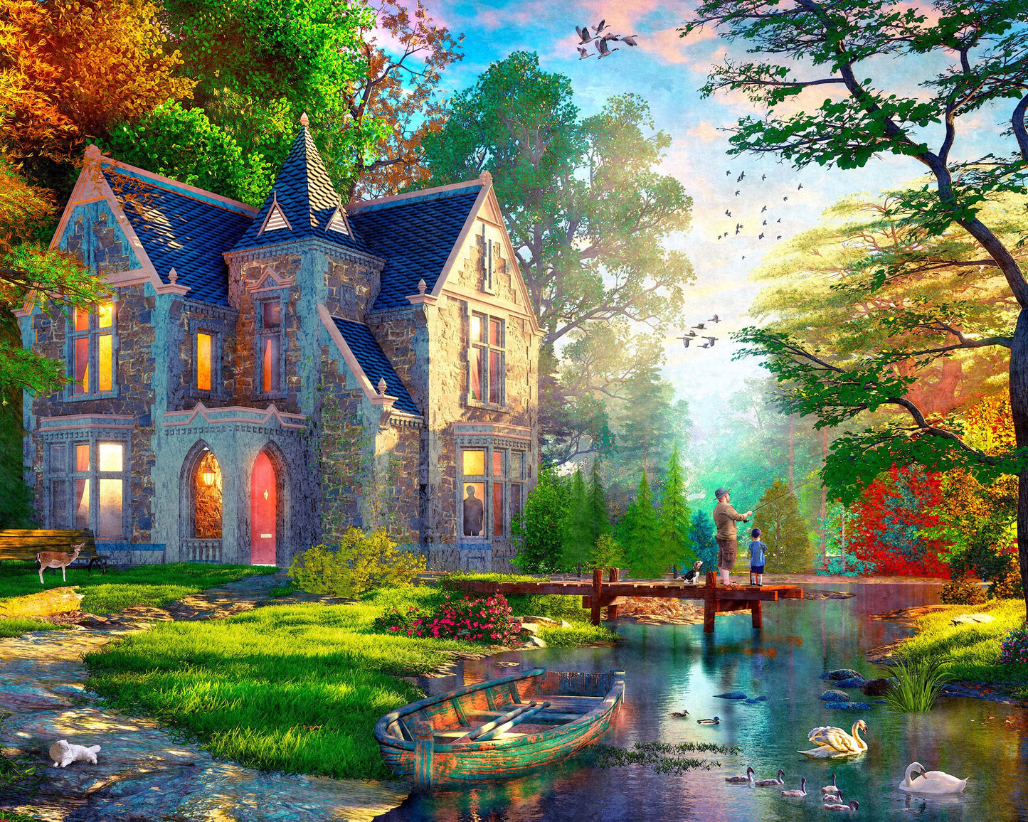 Ceaco - Gothic Fishing Lodge - 1000 Larger Sized Piece Jigsaw Puzzle