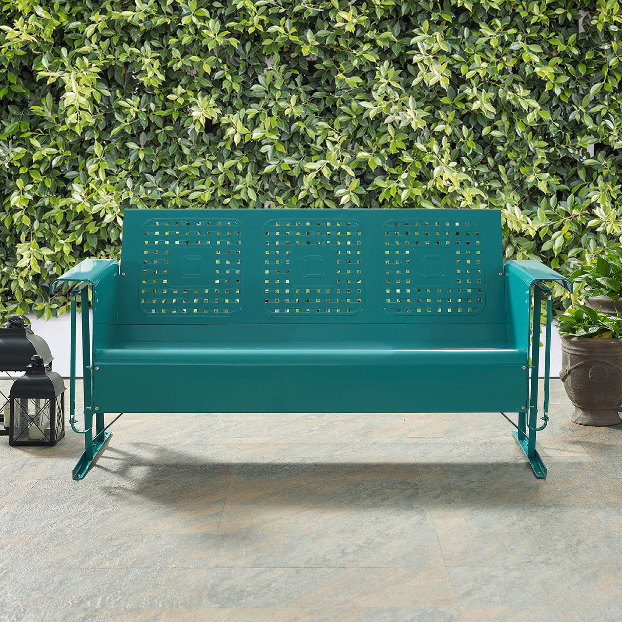 Crosley Furniture CO1023-TU Bates Retro Metal Outdoor Sofa Glider, Turquoise Gloss Crosley Furniture