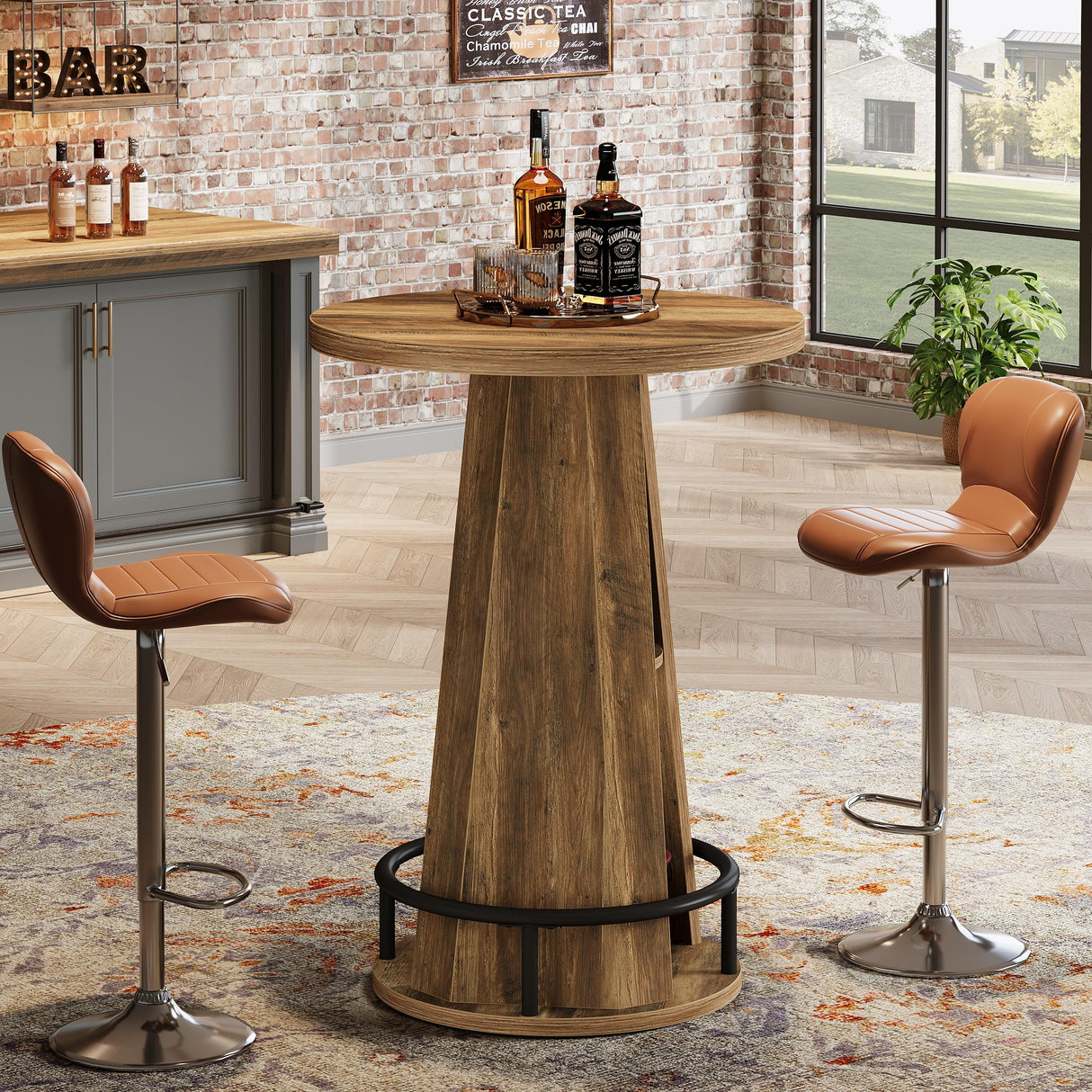 Tribesigns Round Bar Table, 39.4" H High Top Bistro Table with Storage, Industrial Cocktail Pub Tables with Metal Footrest for Living Room, Barroom, Small Space, Rustic Brown(Only Table) Tribesigns