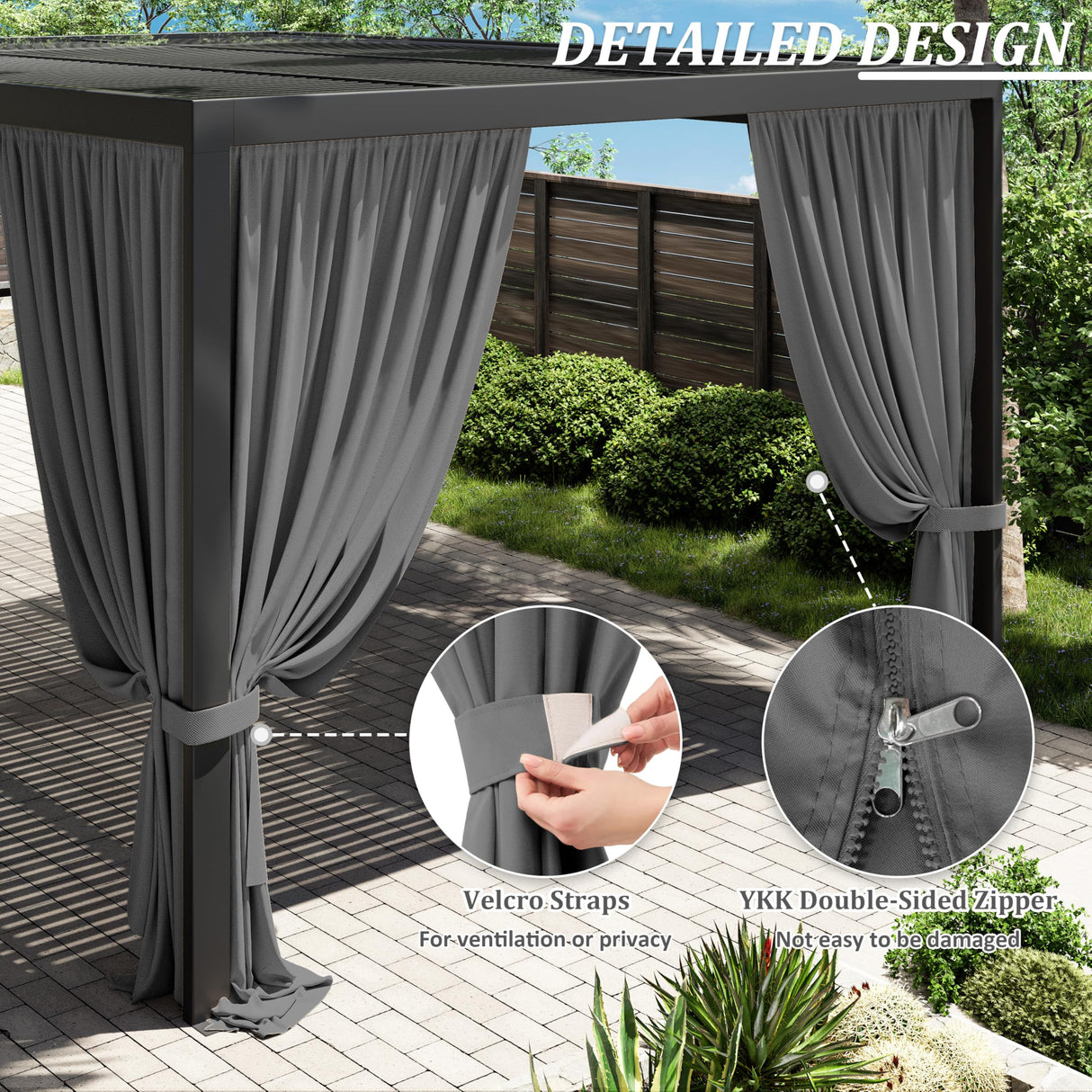 Kimunuk Gazebo Universal Replacement Privacy Curtain,12'X16' Gazebo Outdoor Waterproof Curtains, 4-Panels Sidewall Curtains with Double Zipper for Patio, Garden and Backyard (Only Curtains, Grey) Kimunuk