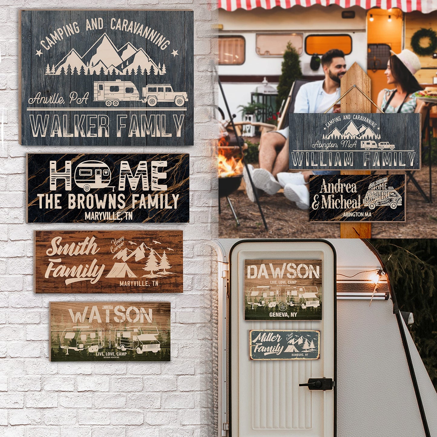 Camping Wood Signs With Name Address, Personalized Camp Wooden Sign Board for Camper Rv Trailer Accessories, Customized Home Wall Decor Farmhouse Plaque, Christmas Gift C1 - WoodArtSupply