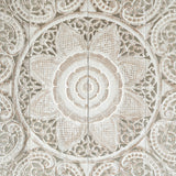 Wood Hand Carved Mandala King Size Headboard Wall Mounted Art Hanging Whitewash Bedroom Furniture Handcrafted in Thailand 72 Inches Siam Sawadee