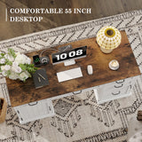 Alohappy 55'' Farmhouse Executive Desk, Home Office Desk with Drawers, Wood Computert Desk with File Cabinet and Power Outlets, White Alohappy