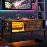 Bestier LED Coffee Table with Storage Glass Coffee Tables for Living Room with Sliding Doors, 42 Inch Rustic Brown Living Room Center Table Bestier