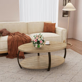 Wood Oval Coffee Table with 2 Tier Storage Shelf, 43 inch Solid Wood Center Table Rustic Accent Sofa Table with Natual Pine Wood Top & Black Curved Metal Legs for Living Room Home Decor Ripros