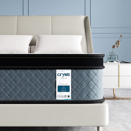 Crystli Full Mattress, 14 Inch Full Size Mattress in a Box Memory Foam Full Mattress with Pocket Springs Motion Isolation Pressure Relief Supportive Hybrid Design Full Bed Mattress