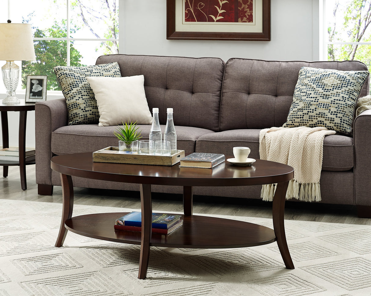 Roundhill Furniture Perth Contemporary Oval Coffee Table with Shelf, Espresso Roundhill Furniture