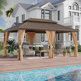 GAZEBEST 12x18 ft Hardtop Gazebo Outdoor Aluminum Patio Gazebo Double Roof Galvanized Steel Gazebo Canopy with Netting and Curtains,for Garden Patio,Patio Backyard,Deck and Lawns GAZEBEST