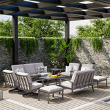 HAPPATIO 10 Piece Aluminum Patio Furniture Set, 3-Seat Outdoor Couch and Loveseat, All-Weather Outdoor Sectional Sofa with Swivel Armchairs and Ottomans, Garden Conversation Set(Gray) HAPPATIO