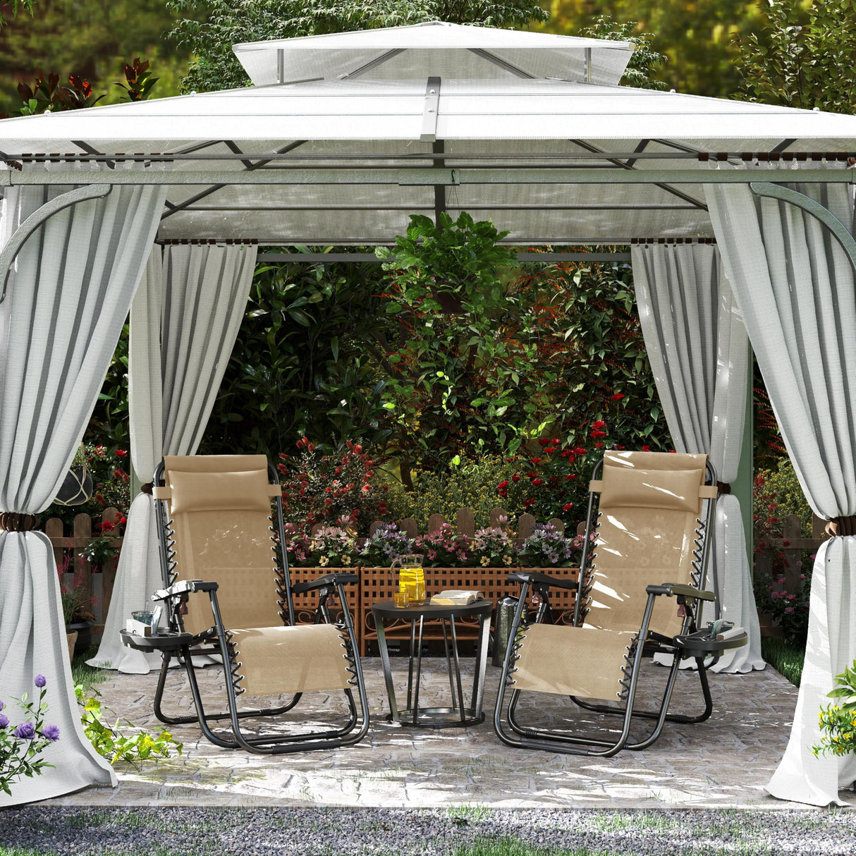 Yaheetech Zero Gravity Recliners Outdoor Adjustable Folding Reclining Lounge Chairs w/Pillows, Cup Holder Trays and Carry Strap for Patio Backyard Beach Beige Set of 2 Yaheetech