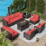 ASJMR 11 Pieces Patio Furniture Set with 2 Swivel Chairs Patio Furniture Outdoor Sectional Sofas with 55000 Gas Fire Pit Patio Conversation Set w/7-Cushions ASJMR