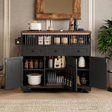 XD Designs 46.5'' Farmhouse Kitchen Island with Power Outlet and Drop Leaf, Wood Rolling Kitchen Cart on Wheels with 3 Doors, 3 Drawers, Drape of Beads and Internal Iron Shelf (Black-3.19) XD Designs